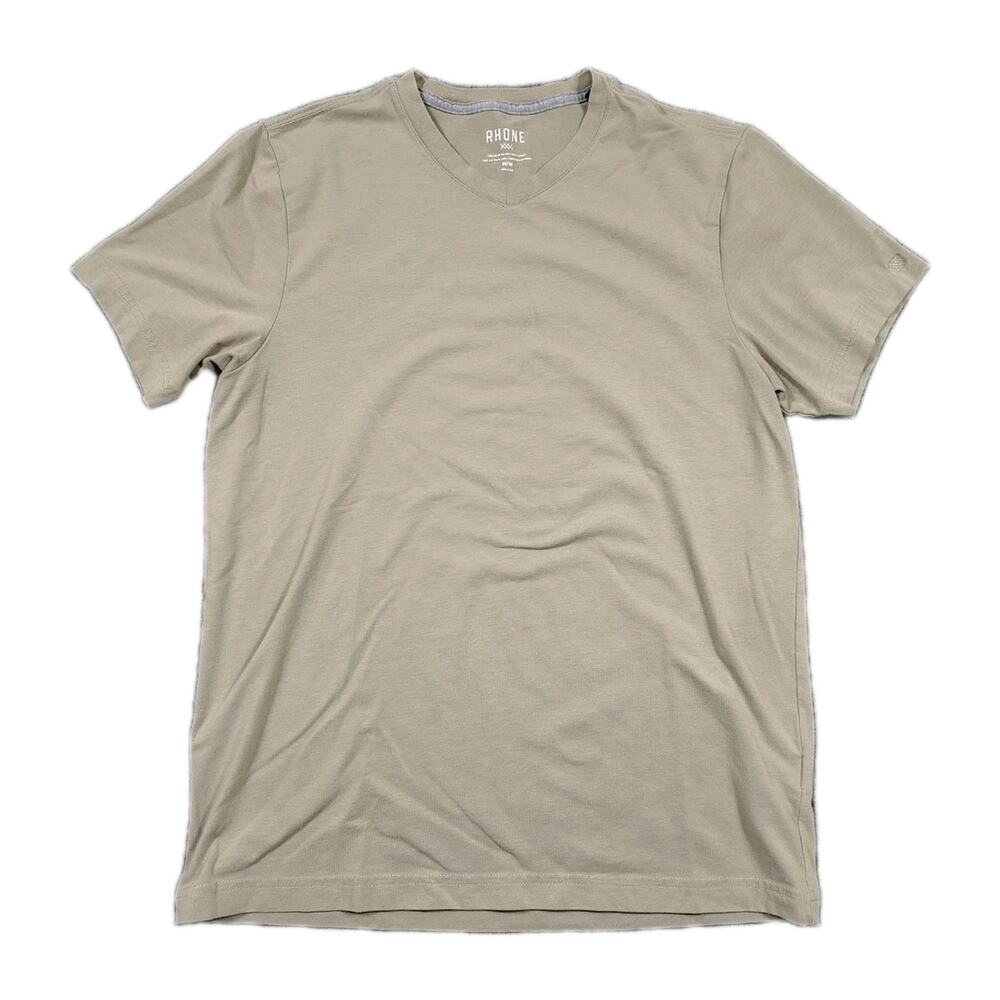 Rhone Shirt Mens M Beige V Neck Short Sleeve Performance Tee Athletic Casual GUC